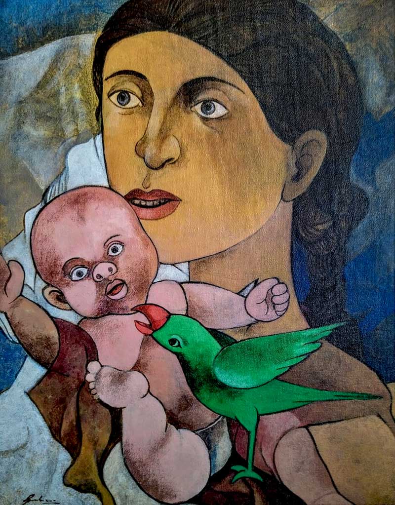 Gurcharan Singh-Woman with a bird III